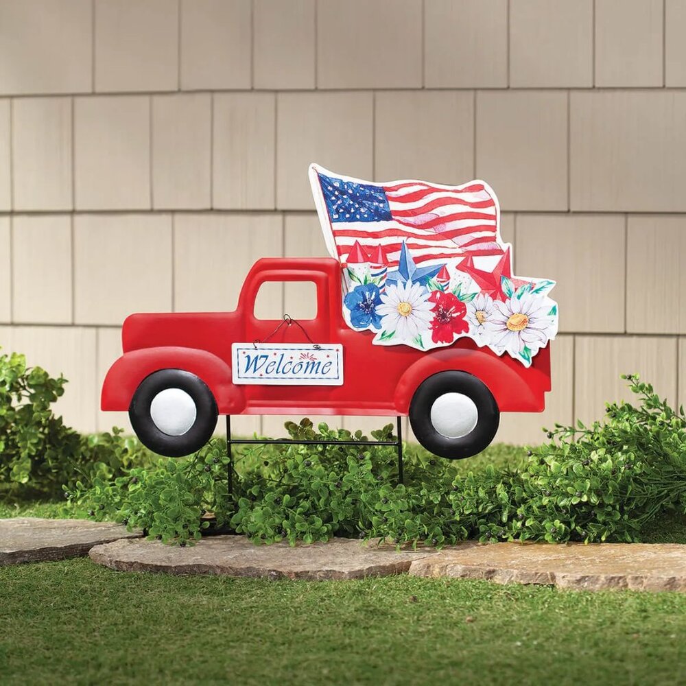 Patriotic Red Truck Stake by Fox River Creations - NIB